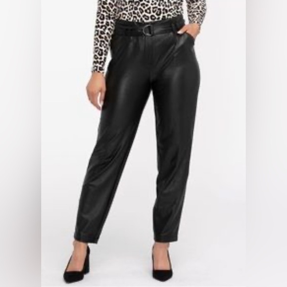 Cleo green faux leather paper bag pants with belt SZ 12 - Picture 1 of 8